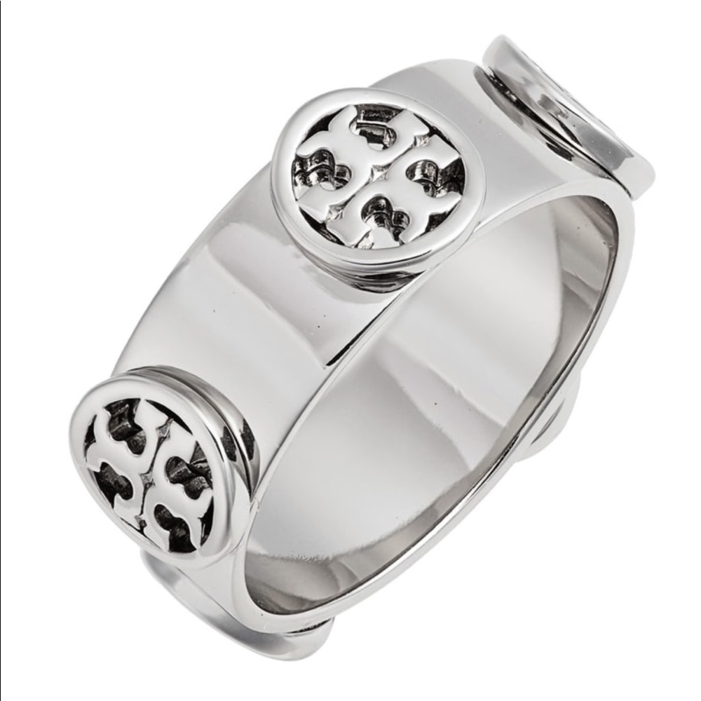 NWT TORY BURCH SILVER LOGO RING 7